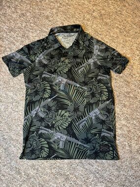 Grunt Style Green and Black Tropical/gun Print Polo